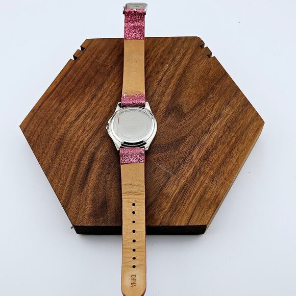 Disney Tinkerbell Fairy Girls Watch Rhinestone Bezel Pink Glitter Band Cutesy - Picture 6 of 7